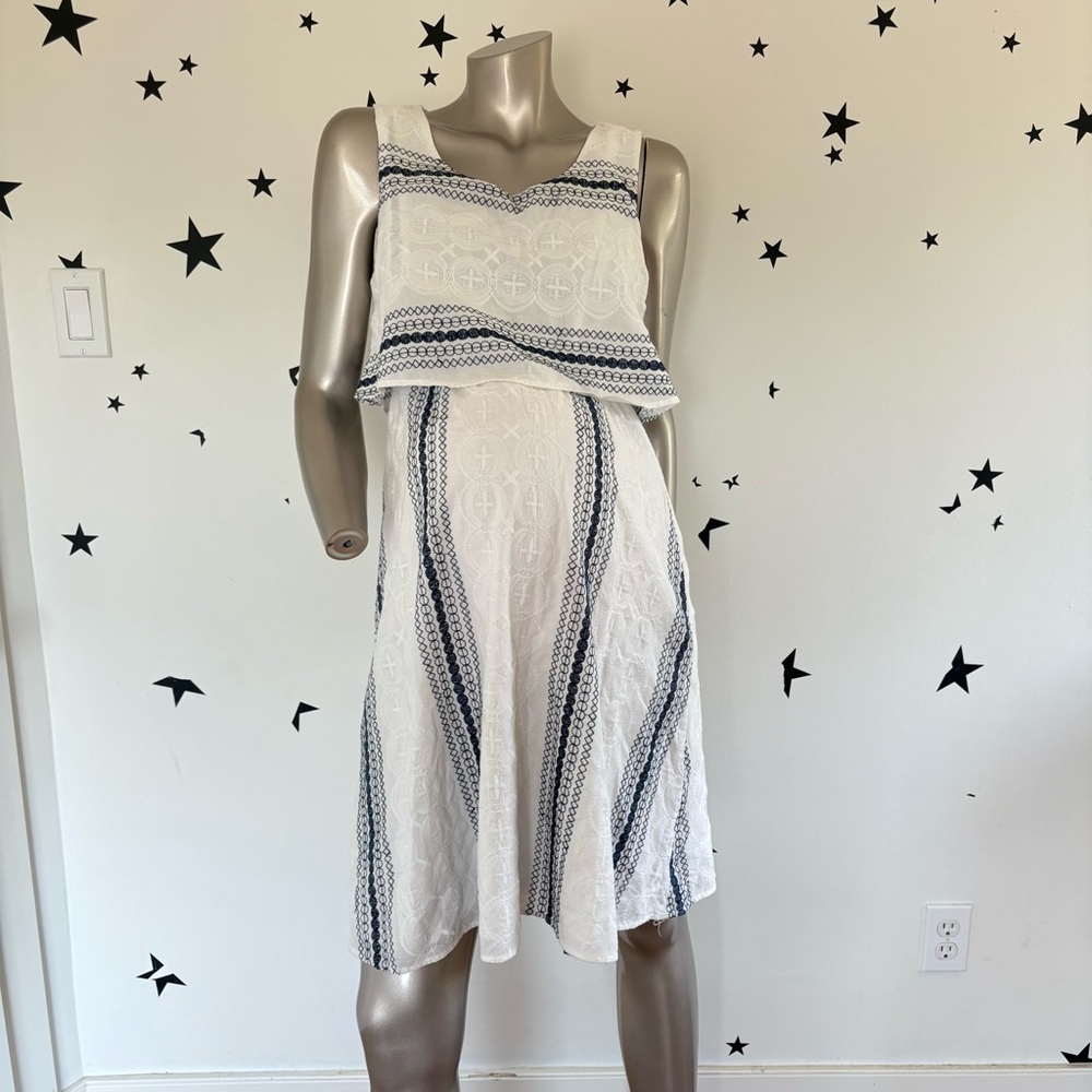 Hello MIZ White and Blue Embroidered Maternity Dress Size Small - Picture 2 of 7